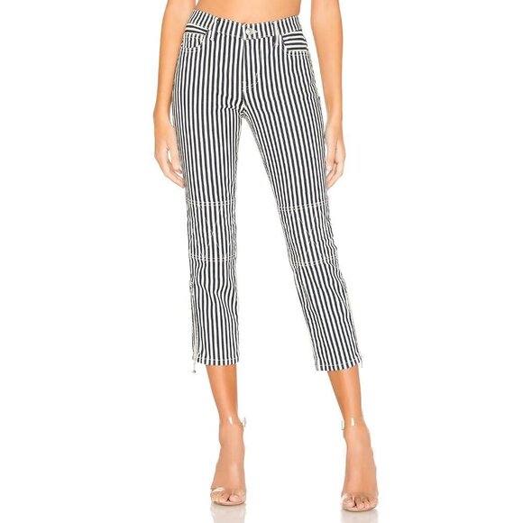 NWT Current | Elliott blue, warm white stripe skinny cropped stitch accent jeans - Picture 3 of 16